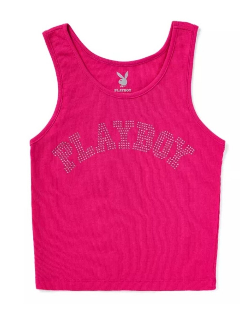 PLAYBOY Rhinestone Logo Ribbed Tank Top - Picture 2 of 5
